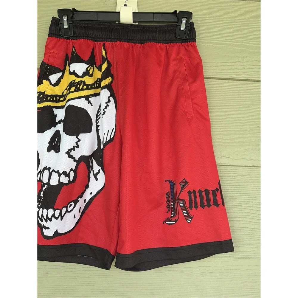 Skull & Crown Red KNUCKLEHEADS Lacrosse Athletic Activewear Shorts Youth XL NEW